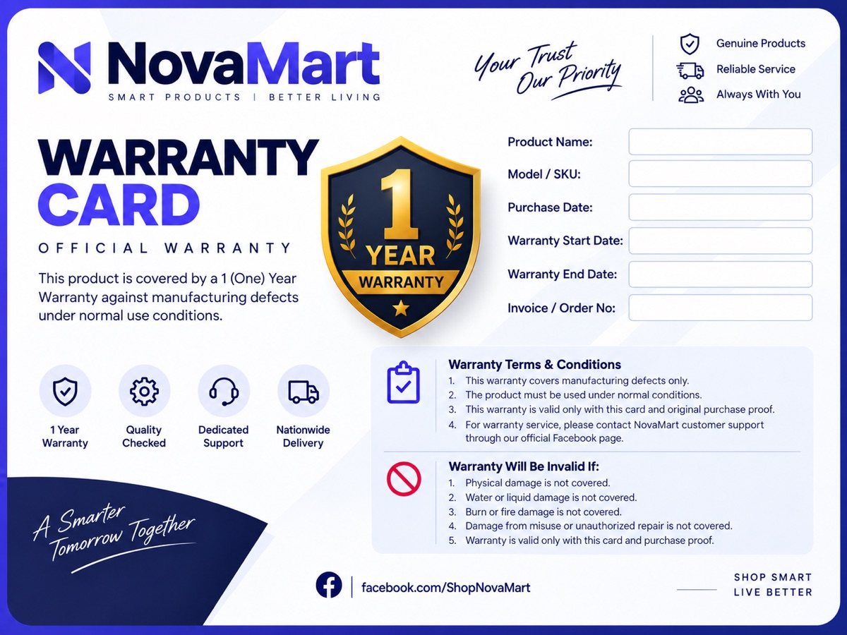 NovaMart official warranty card
